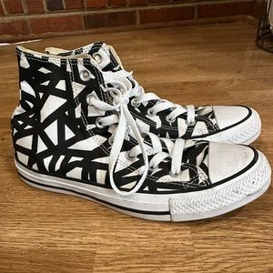 black and white converse- worn maybe once. a few scuffs on one shoe